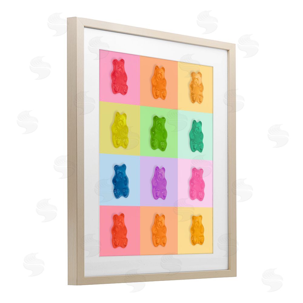 LISH Creative Rainbow Gummy Bear Candy Grid Brown Framed Print Under Glass Wall Art