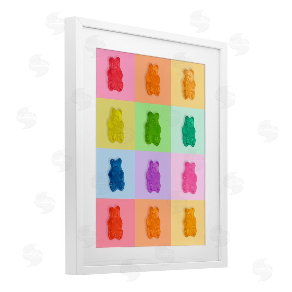 LISH Creative Rainbow Gummy Bear Candy Grid White Framed Print Under Glass Wall Art