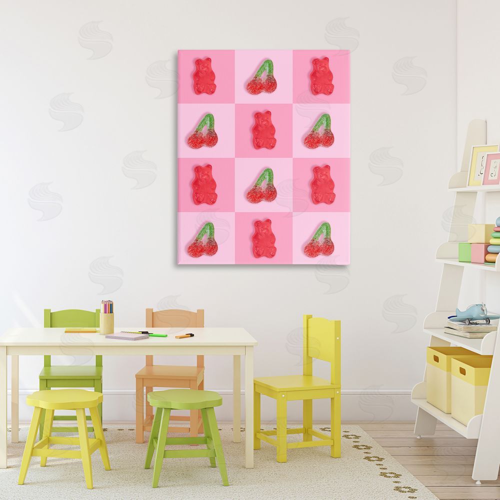 LISH Creative Gummy Bears and Cherries Grid Stretched Canvas Wall Art in Room