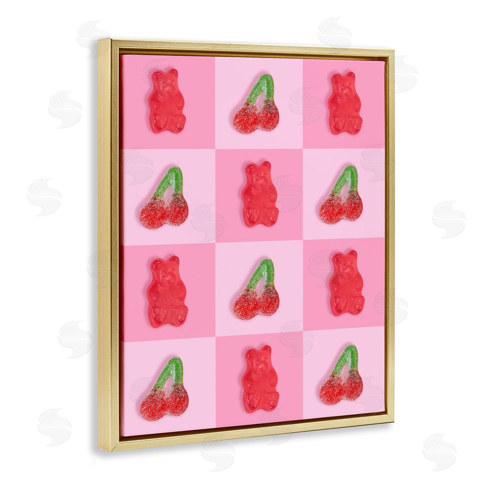 LISH Creative Gummy Bears and Cherries Grid Gold Floating Framed Canvas Wall Art