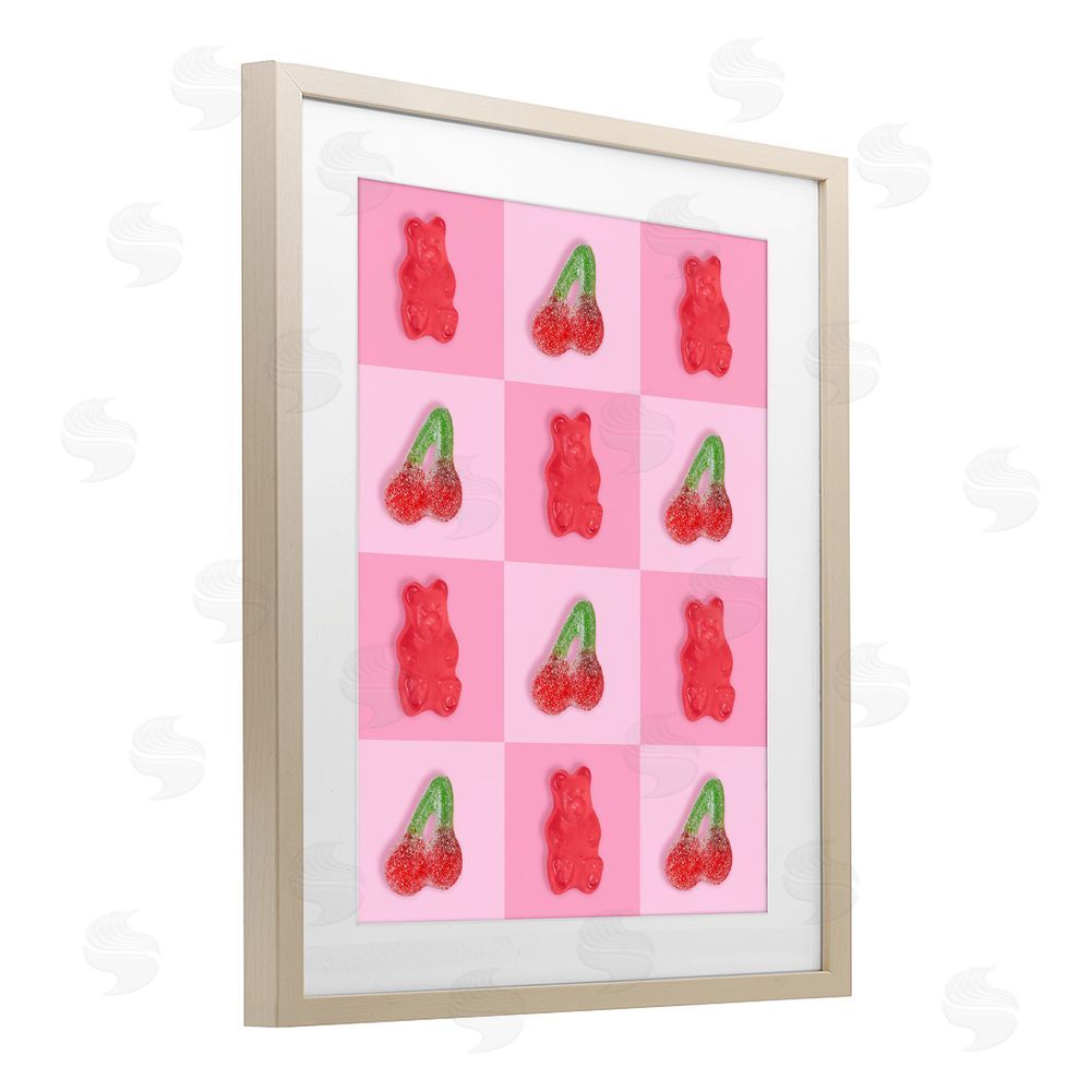 LISH Creative Gummy Bears and Cherries Grid Brown Framed Print Under Glass Wall Art