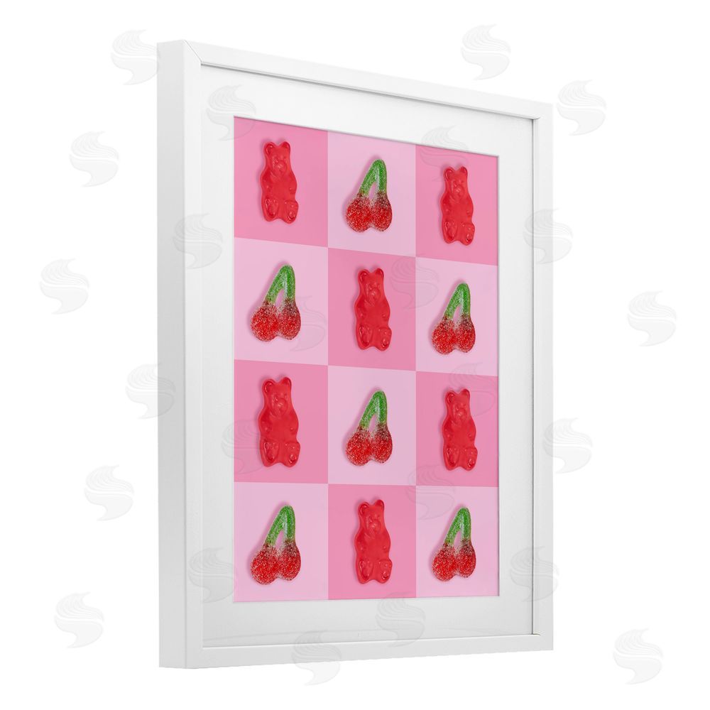 LISH Creative Gummy Bears and Cherries Grid White Framed Print Under Glass Wall Art