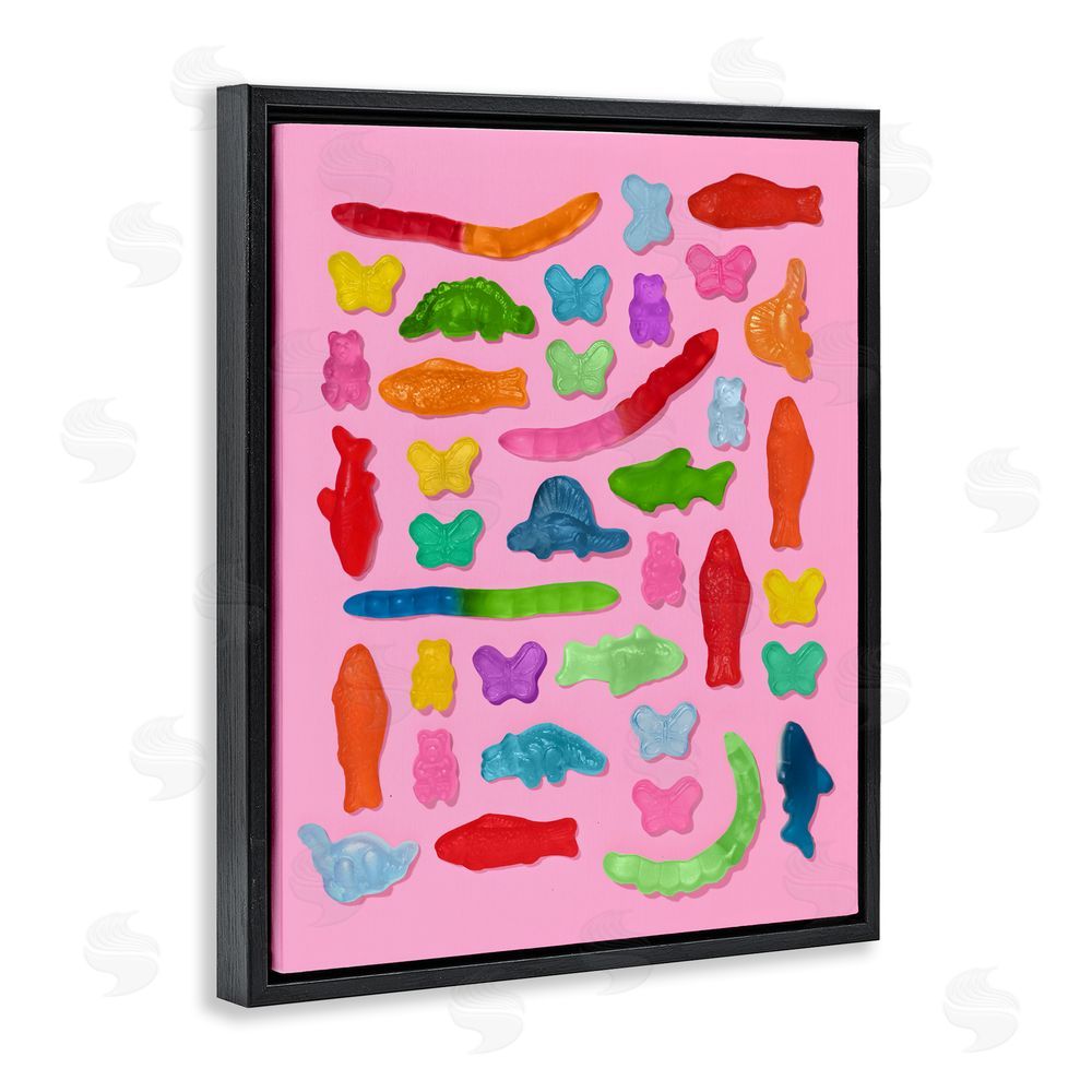LISH Creative Pink Gummy Animal Collage Black Floating Framed Canvas Wall Art