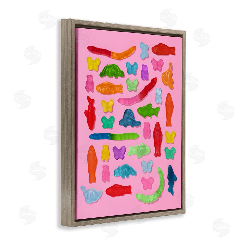 LISH Creative Pink Gummy Animal Collage Brown Floating Framed Canvas Wall Art