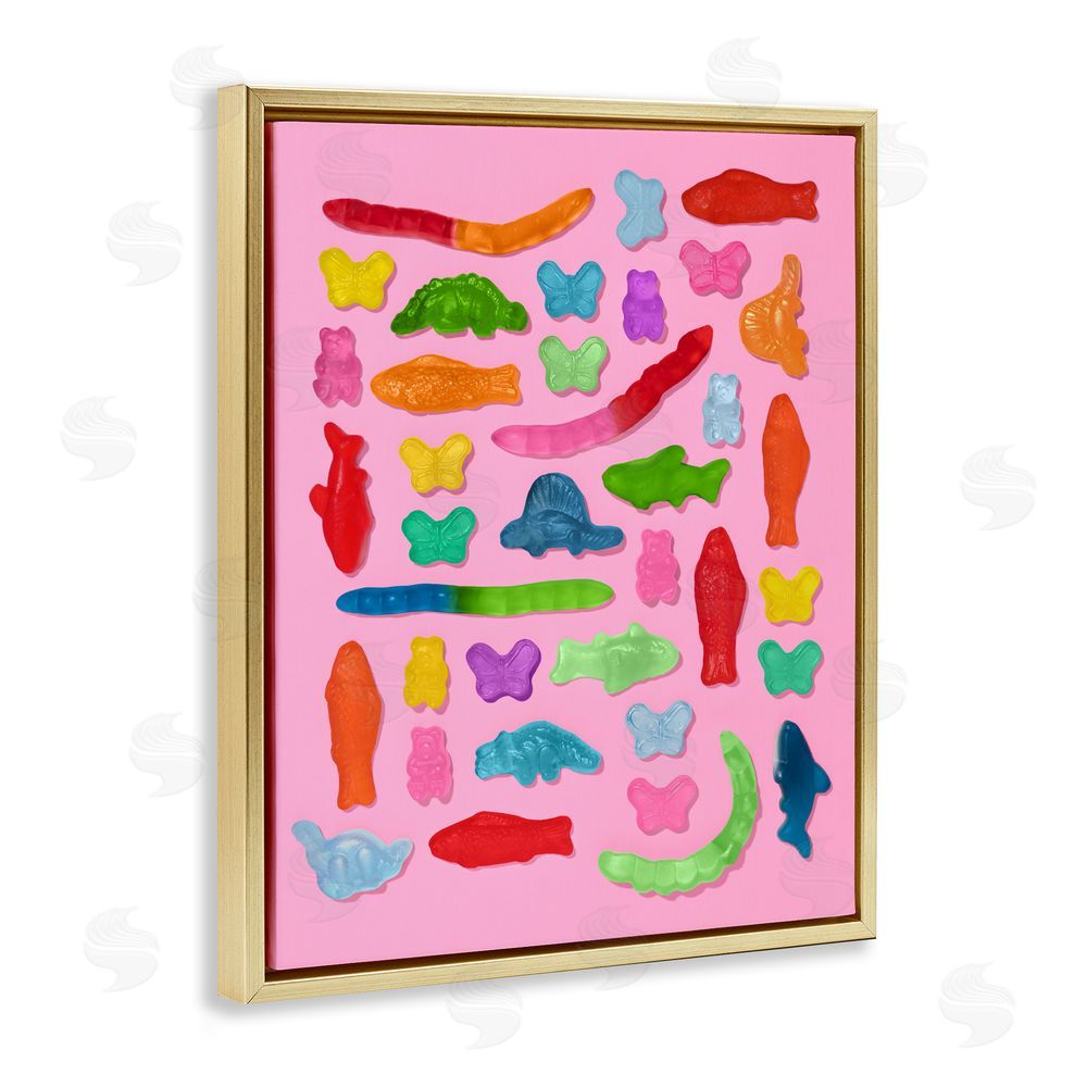 LISH Creative Pink Gummy Animal Collage Gold Floating Framed Canvas Wall Art