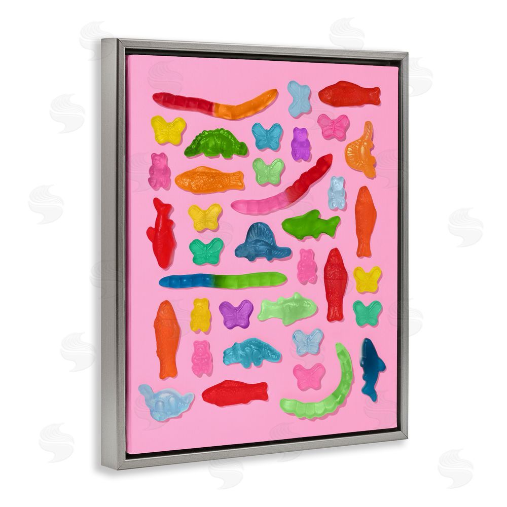 LISH Creative Pink Gummy Animal Collage Gray Floating Framed Canvas Wall Art