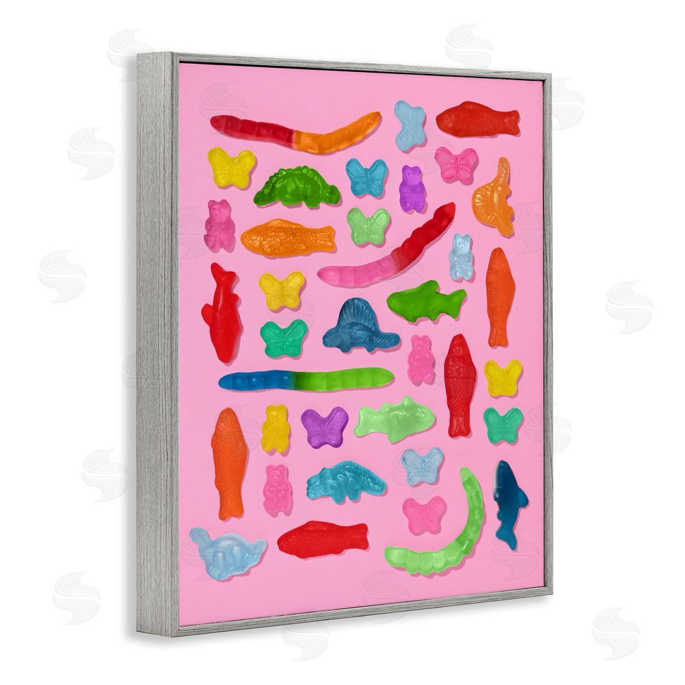 LISH Creative Pink Gummy Animal Collage Gray Framed Giclee Wall Art