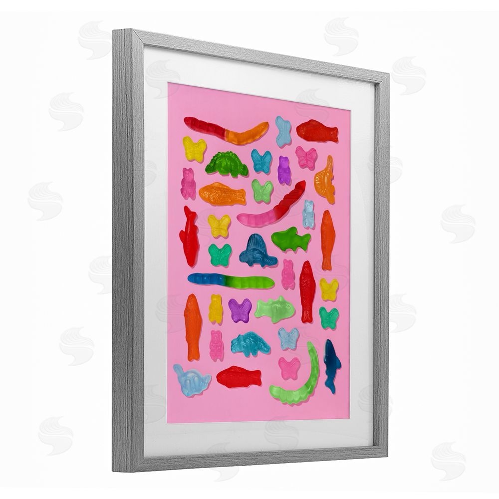 LISH Creative Pink Gummy Animal Collage Gray Framed Print Under Glass Wall Art