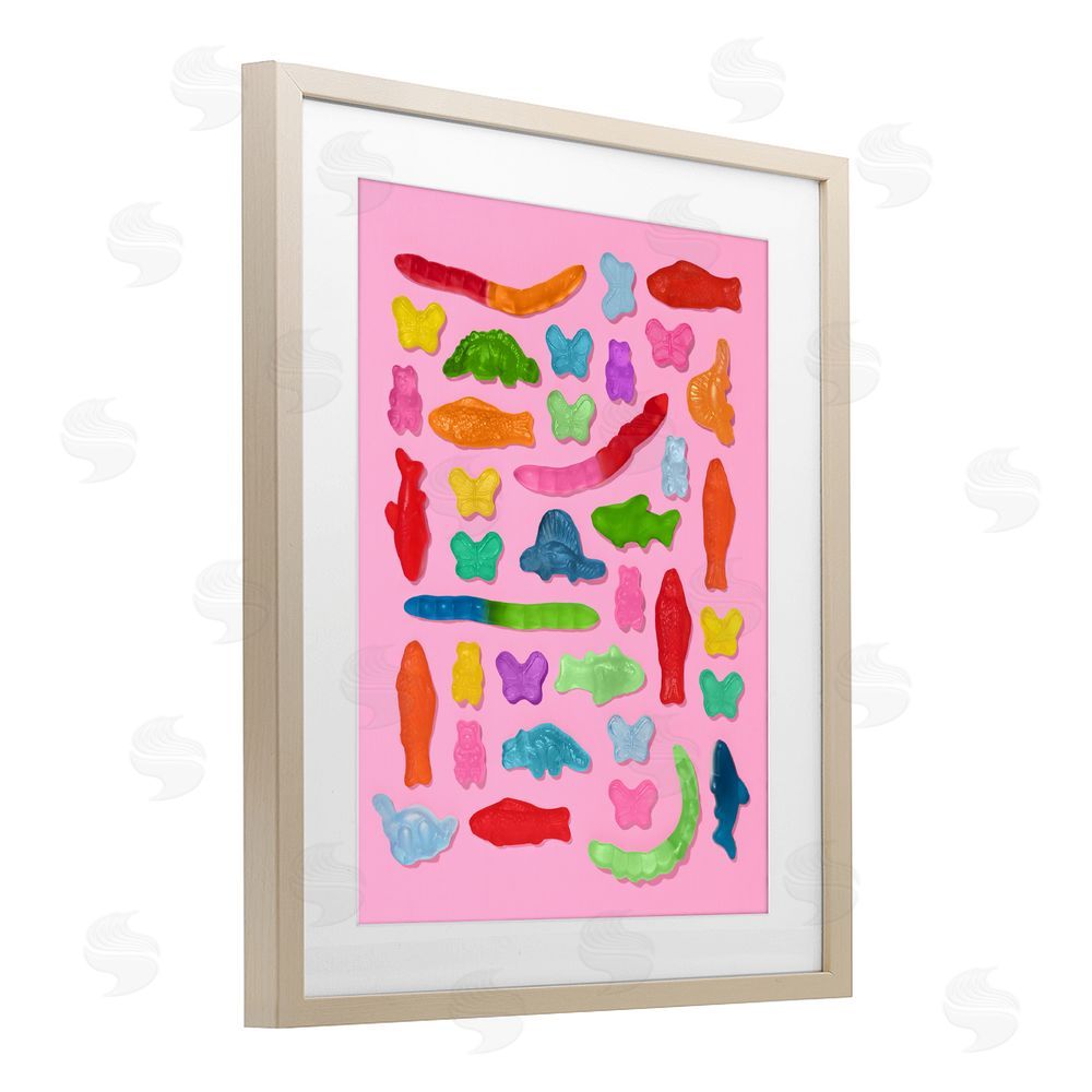 LISH Creative Pink Gummy Animal Collage Brown Framed Print Under Glass Wall Art