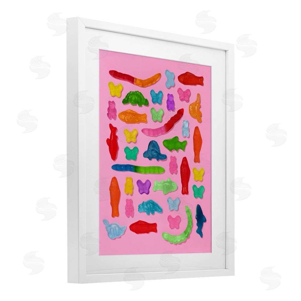 LISH Creative Pink Gummy Animal Collage White Framed Print Under Glass Wall Art