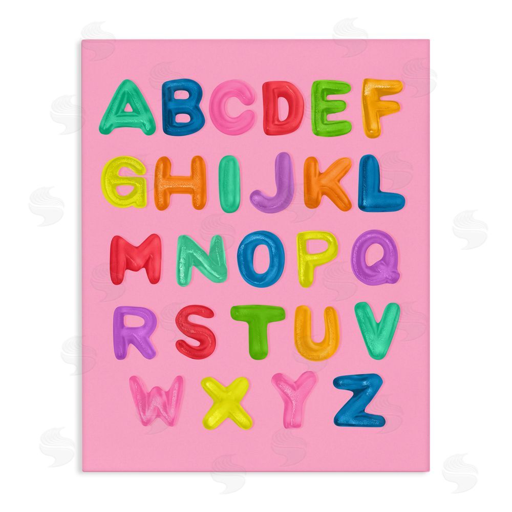 LISH Creative Gummy Alphabet over Pink Stretched Canvas Wall Art