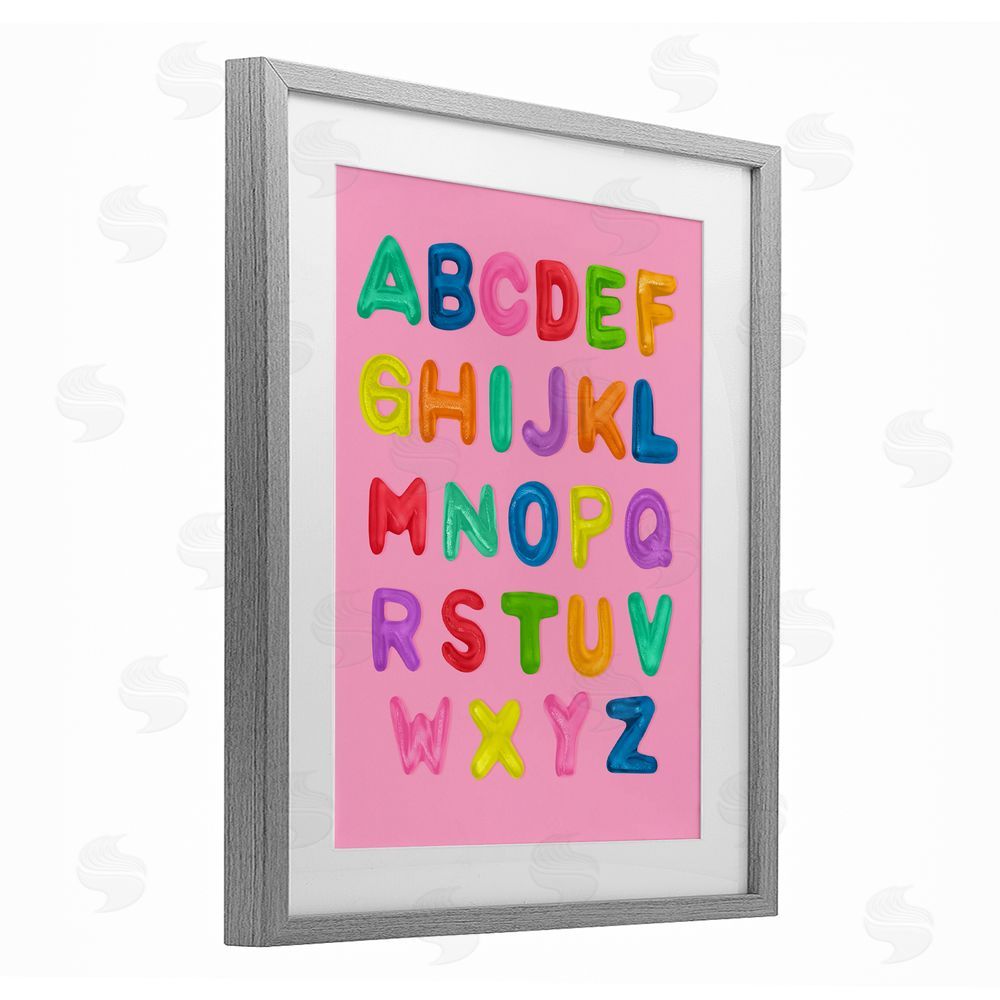 LISH Creative Gummy Alphabet over Pink Gray Framed Print Under Glass Wall Art
