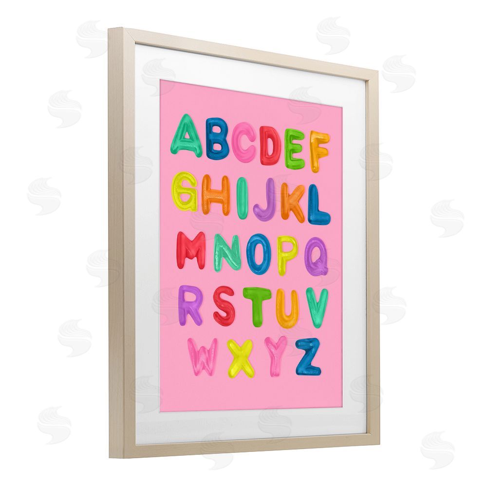 LISH Creative Gummy Alphabet over Pink Brown Framed Print Under Glass Wall Art