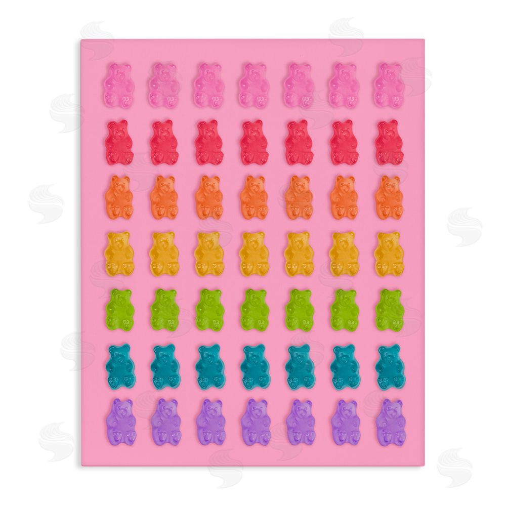 LISH Creative Rainbow Candy Bears on Pink Stretched Canvas Wall Art