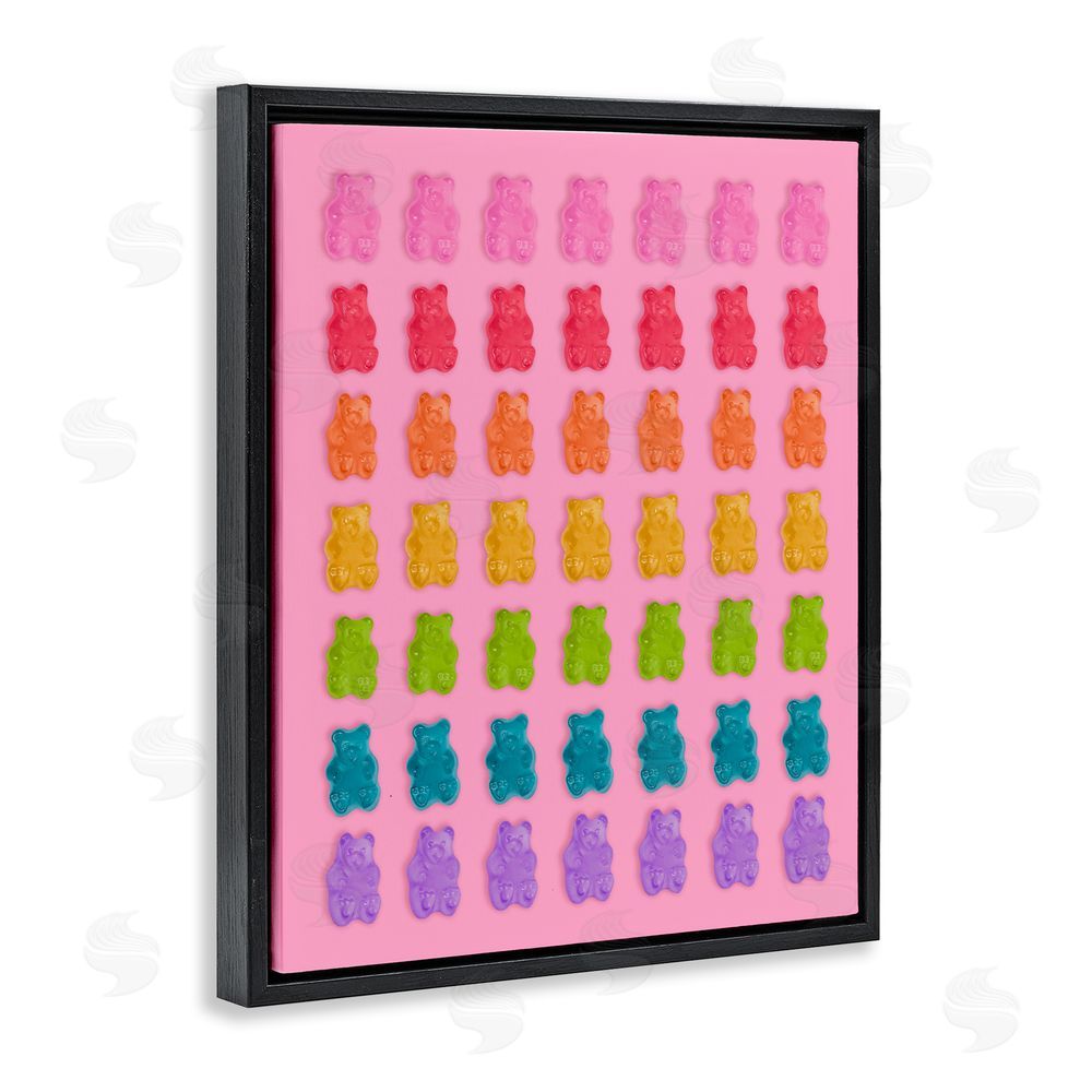 LISH Creative Rainbow Candy Bears on Pink Black Floating Framed Canvas Wall Art