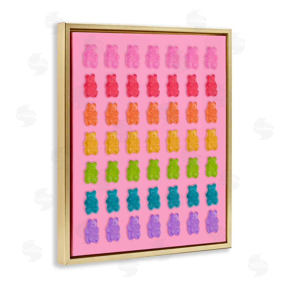 LISH Creative Rainbow Candy Bears on Pink Gold Floating Framed Canvas Wall Art