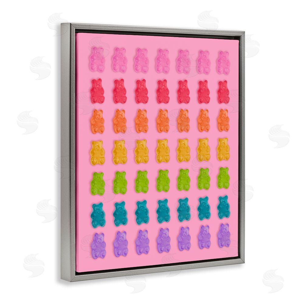 LISH Creative Rainbow Candy Bears on Pink Gray Floating Framed Canvas Wall Art