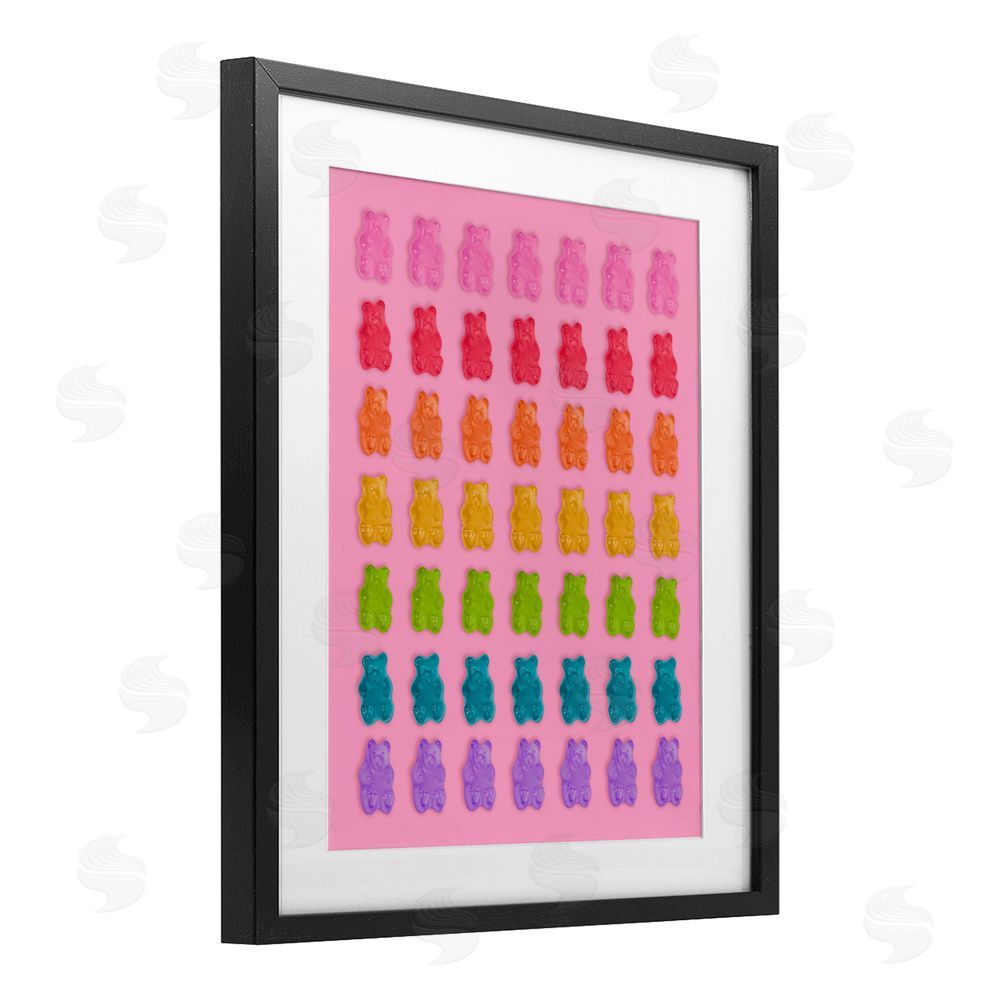 LISH Creative Rainbow Candy Bears on Pink Black Framed Print Under Glass Wall Art