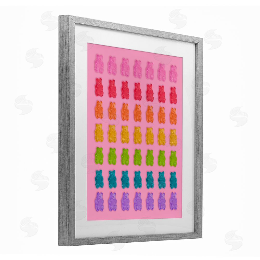LISH Creative Rainbow Candy Bears on Pink Gray Framed Print Under Glass Wall Art