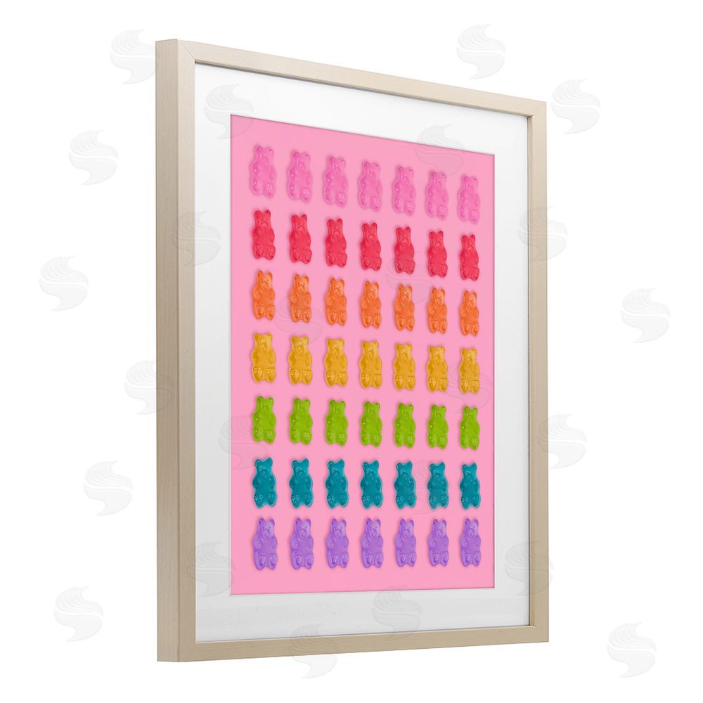 LISH Creative Rainbow Candy Bears on Pink Brown Framed Print Under Glass Wall Art