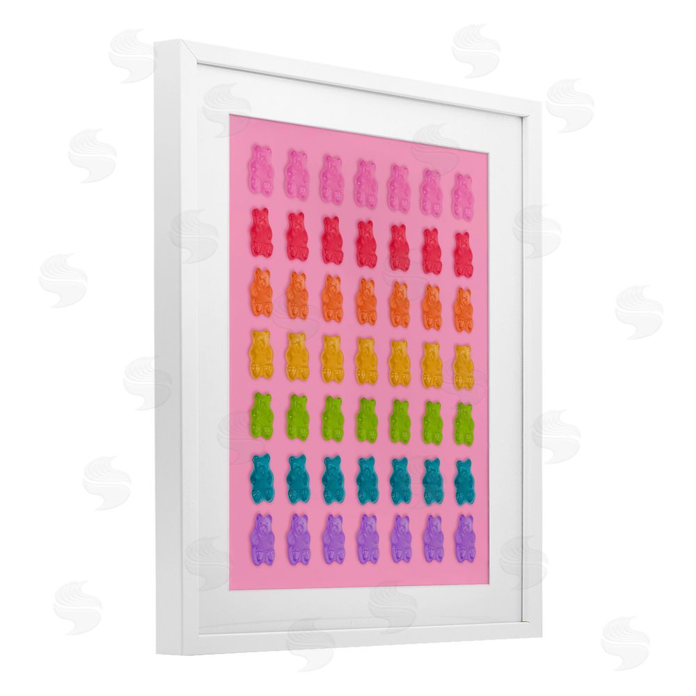 LISH Creative Rainbow Candy Bears on Pink White Framed Print Under Glass Wall Art