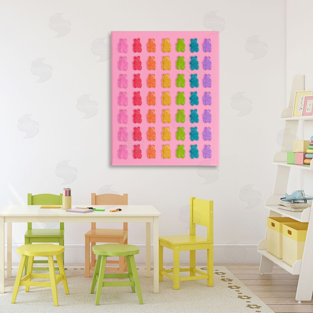LISH Creative Rainbow Bears in Stripes Stretched Canvas Wall Art in Room