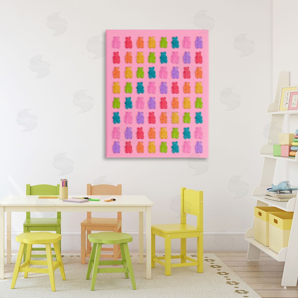 LISH Creative Rainbow Gummy Bear Candies Stretched Canvas Wall Art in Room