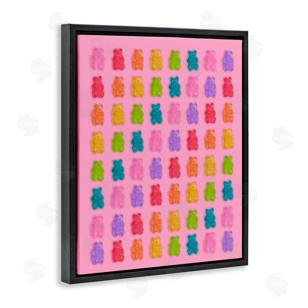 LISH Creative Rainbow Gummy Bear Candies Black Floating Framed Canvas Wall Art