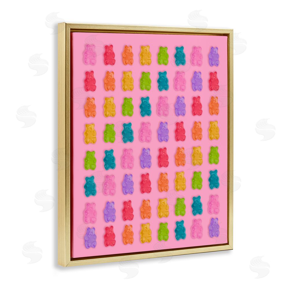 LISH Creative Rainbow Gummy Bear Candies Gold Floating Framed Canvas Wall Art