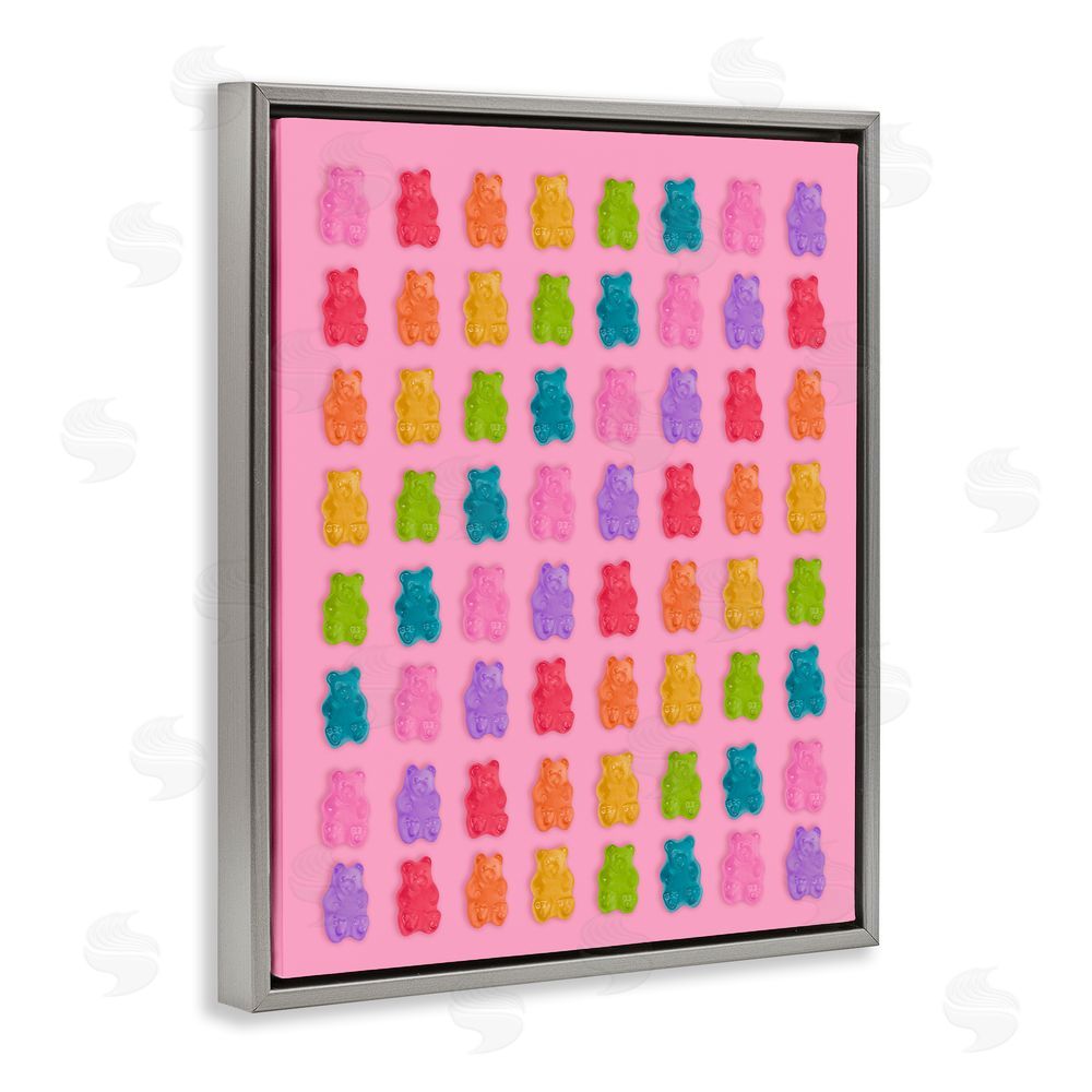 LISH Creative Rainbow Gummy Bear Candies Gray Floating Framed Canvas Wall Art