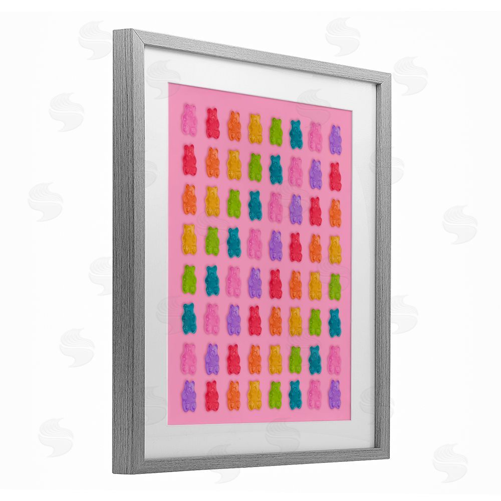 LISH Creative Rainbow Gummy Bear Candies Gray Framed Print Under Glass Wall Art