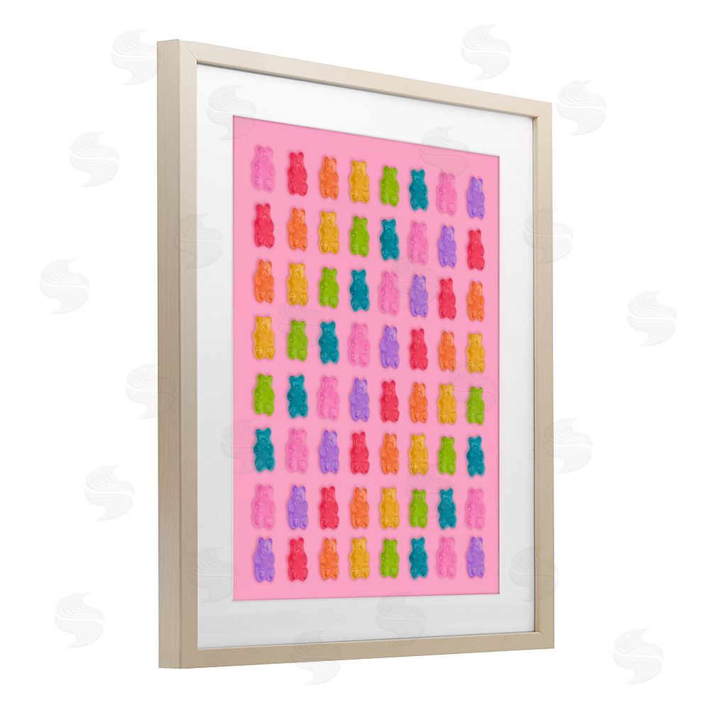 LISH Creative Rainbow Gummy Bear Candies Brown Framed Print Under Glass Wall Art