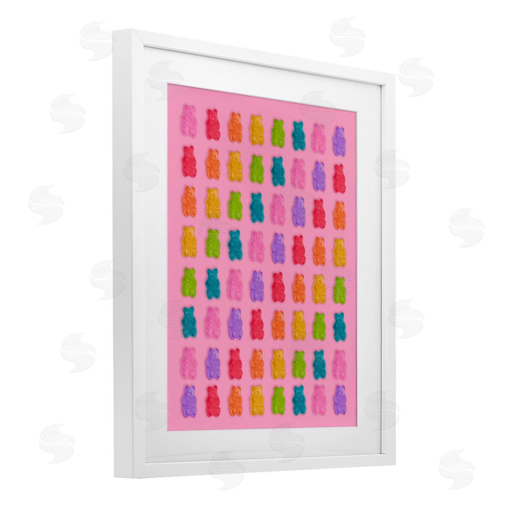 LISH Creative Rainbow Gummy Bear Candies White Framed Print Under Glass Wall Art