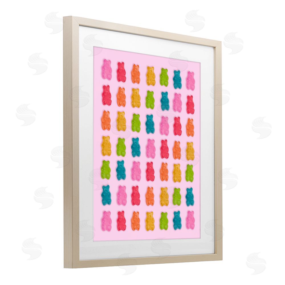 LISH Creative Soft Rainbow Bears on Pink Brown Framed Print Under Glass with White Mat Wall Art