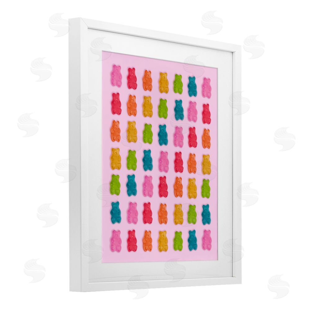 LISH Creative Soft Rainbow Bears on Pink White Framed Print Under Glass with White Mat Wall Art