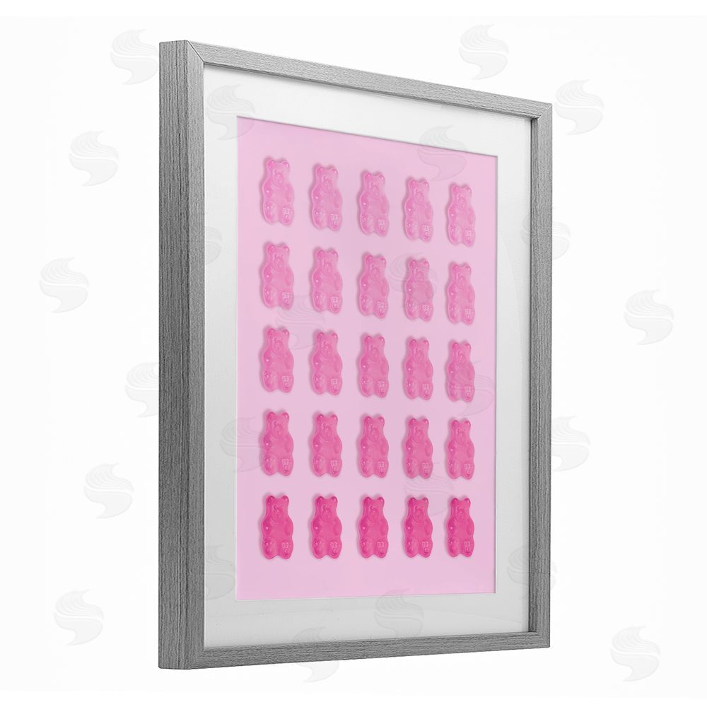 LISH Creative Gradient Pastel Pink Bears Gray Framed Print Under Glass with Mat Wall Art