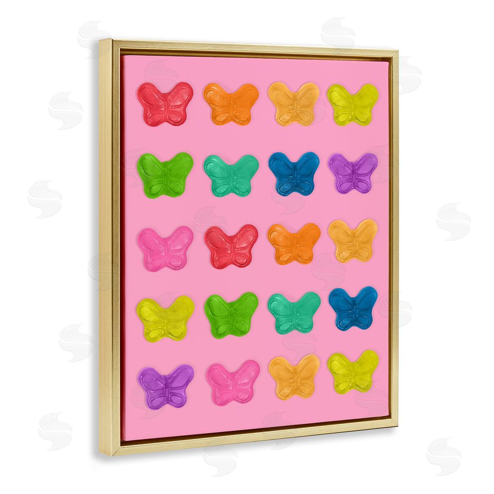 LISH Creative Colorful Butterflies on Pink Gold Floating Frame Canvas Wall Art Print