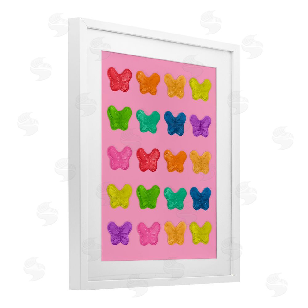 LISH Creative Colorful Butterflies on Pink White Framed Print Under Glass Wall Art