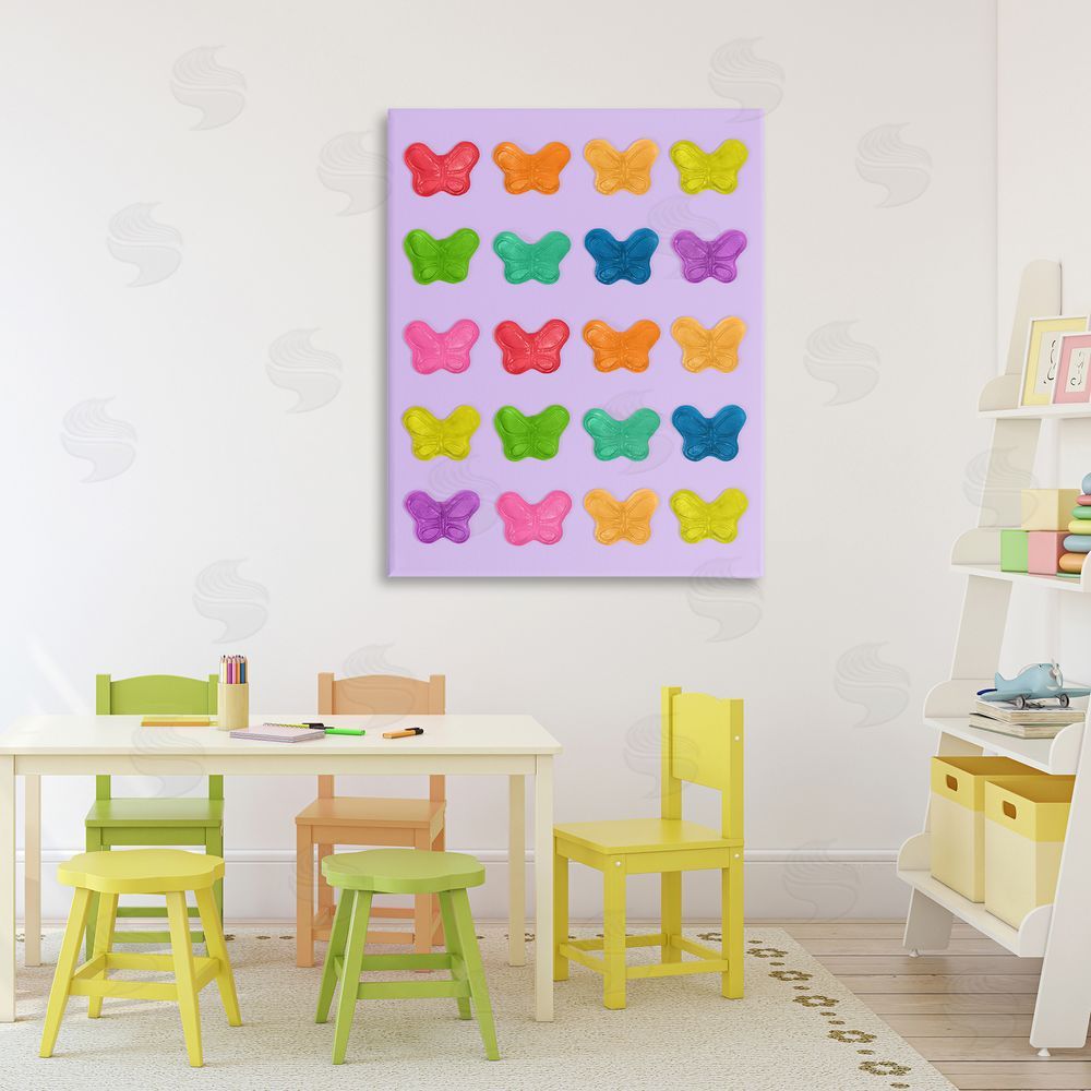 LISH Creative Colorful Butterflies on Lilac Stretched Canvas Wall Art in Room