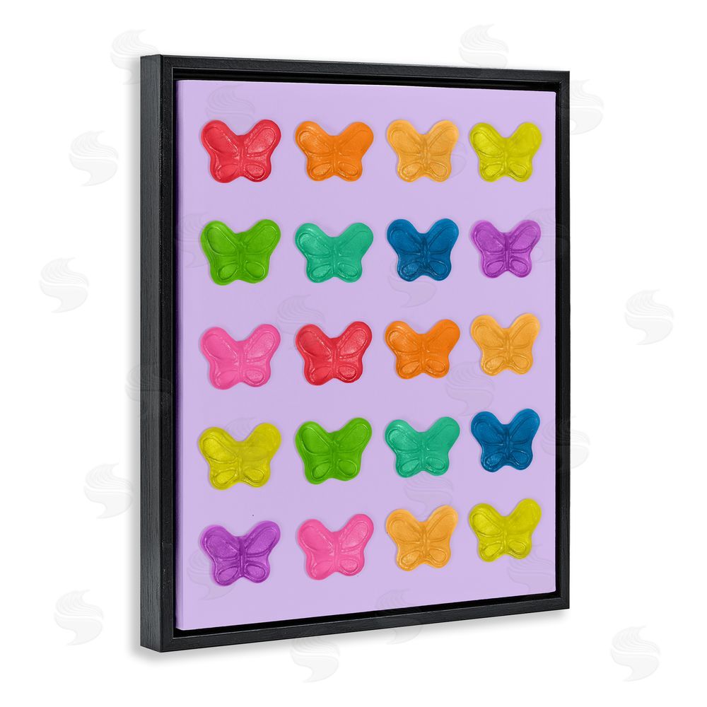 LISH Creative Colorful Butterflies on Lilac Black Floating Frame Canvas Wall Art Print