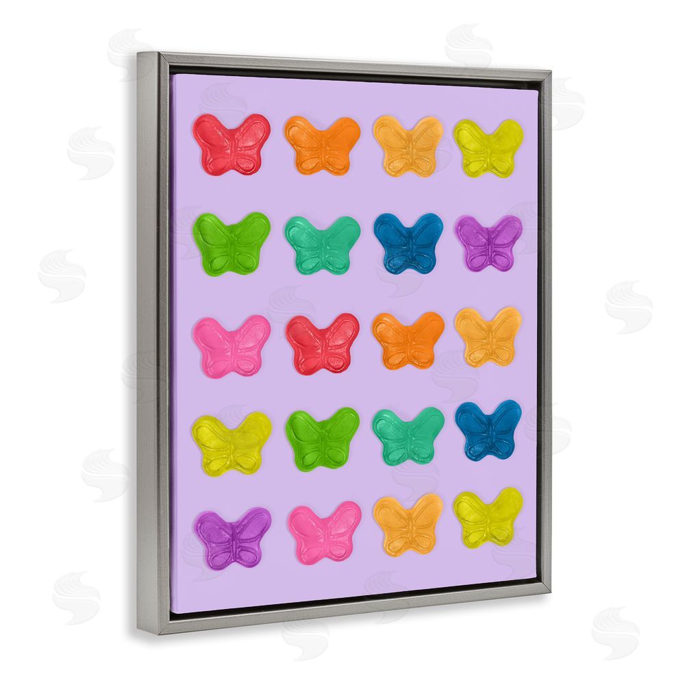 LISH Creative Colorful Butterflies on Lilac Gray Floating Frame Canvas Wall Art Print