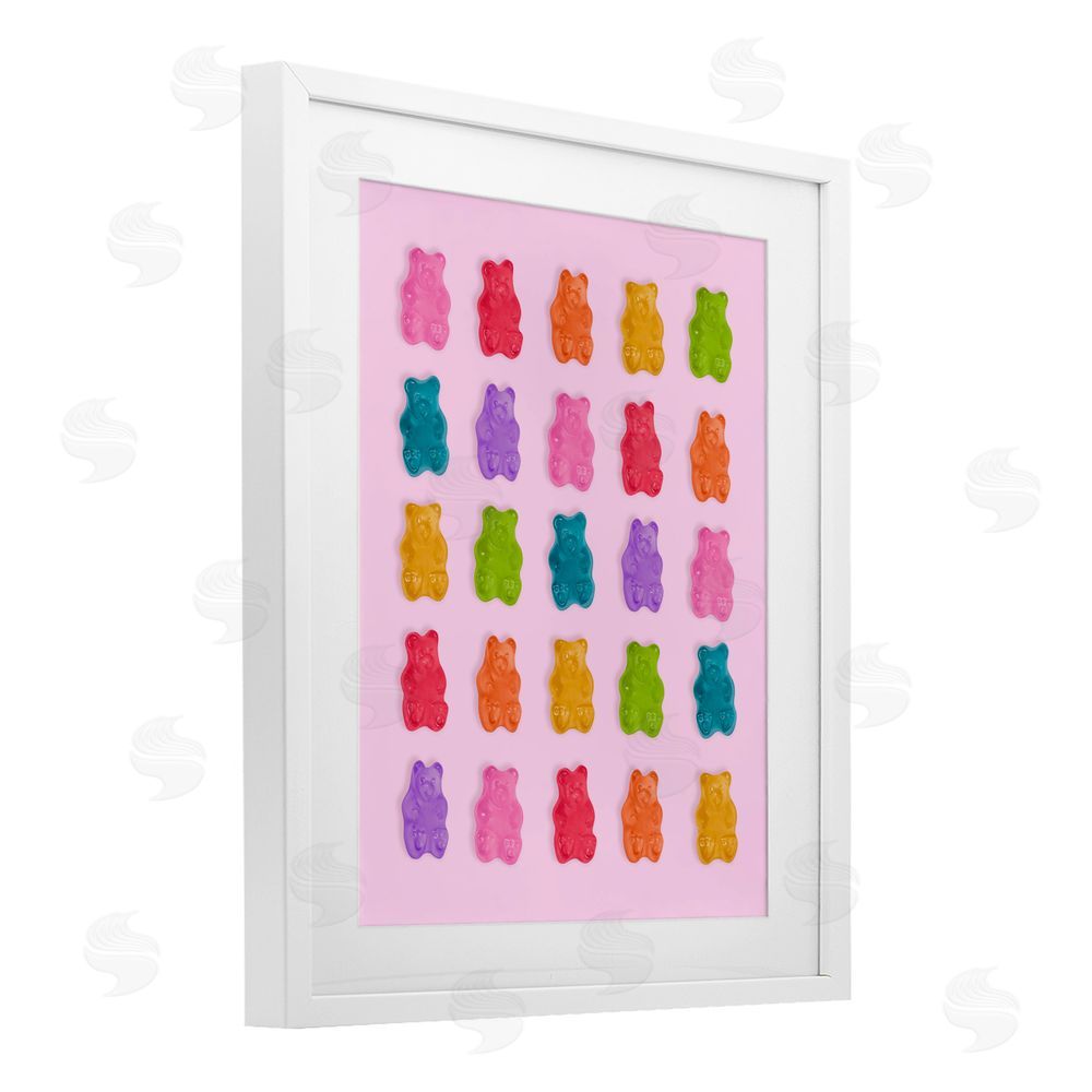 LISH Creative Pastel Gummies on Pink White Framed Print Under Glass Wall Art