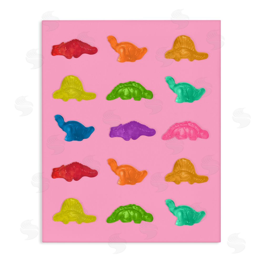 LISH Creative Dinosaur Candies on Pink Stretched Canvas Wall Art