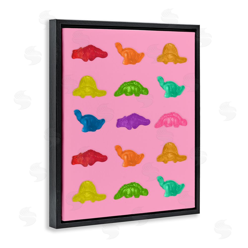 LISH Creative Dinosaur Candies on Pink Black Floating Frame Canvas Wall Art Print