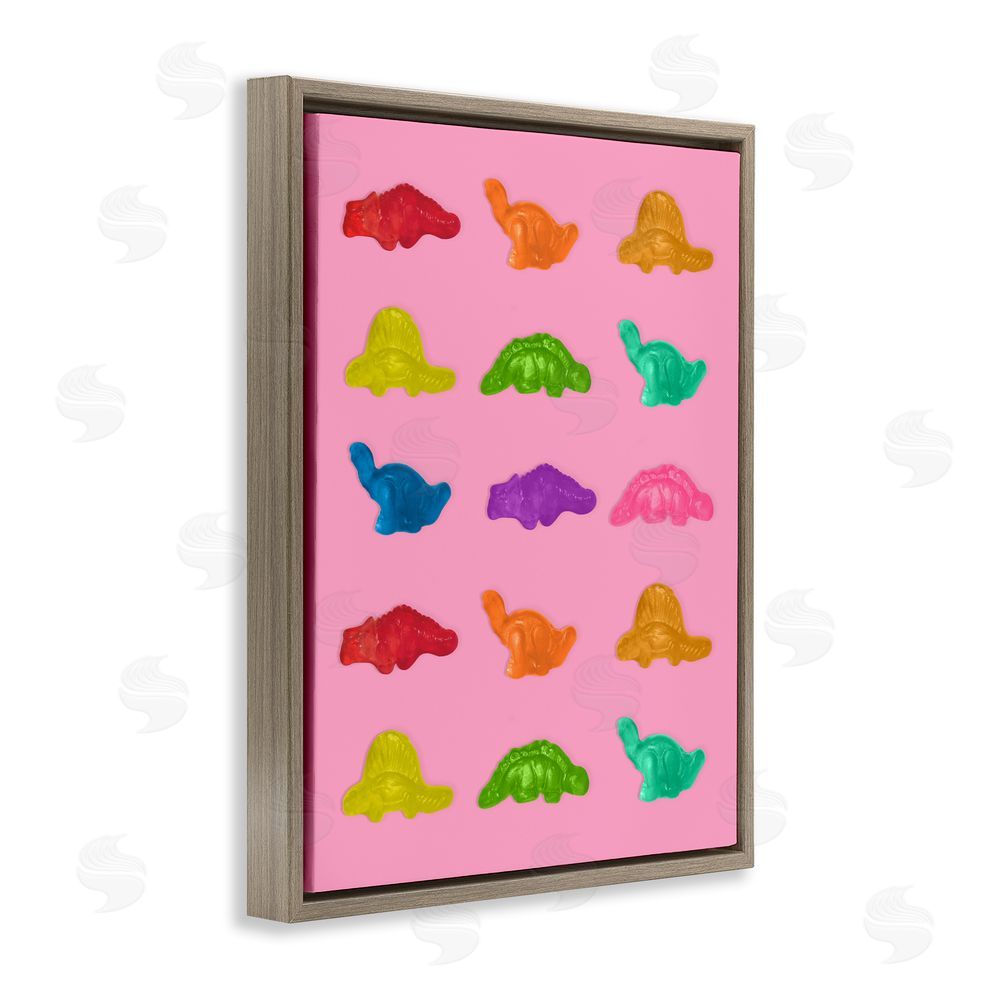 LISH Creative Dinosaur Candies on Pink Brown Floating Frame Canvas Wall Art Print