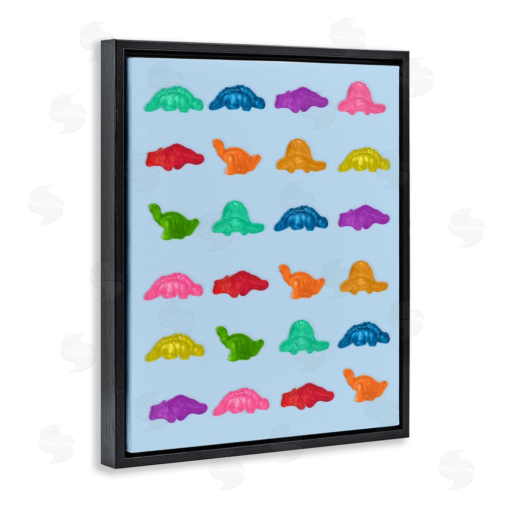 LISH Creative Colorful Dinosaur Gummies Black Floating Frame Canvas Wall Art Print