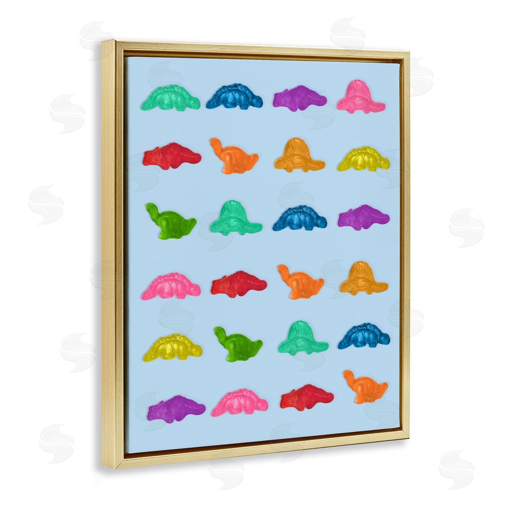 LISH Creative Colorful Dinosaur Gummies Gold Floating Frame Canvas Wall Art Print