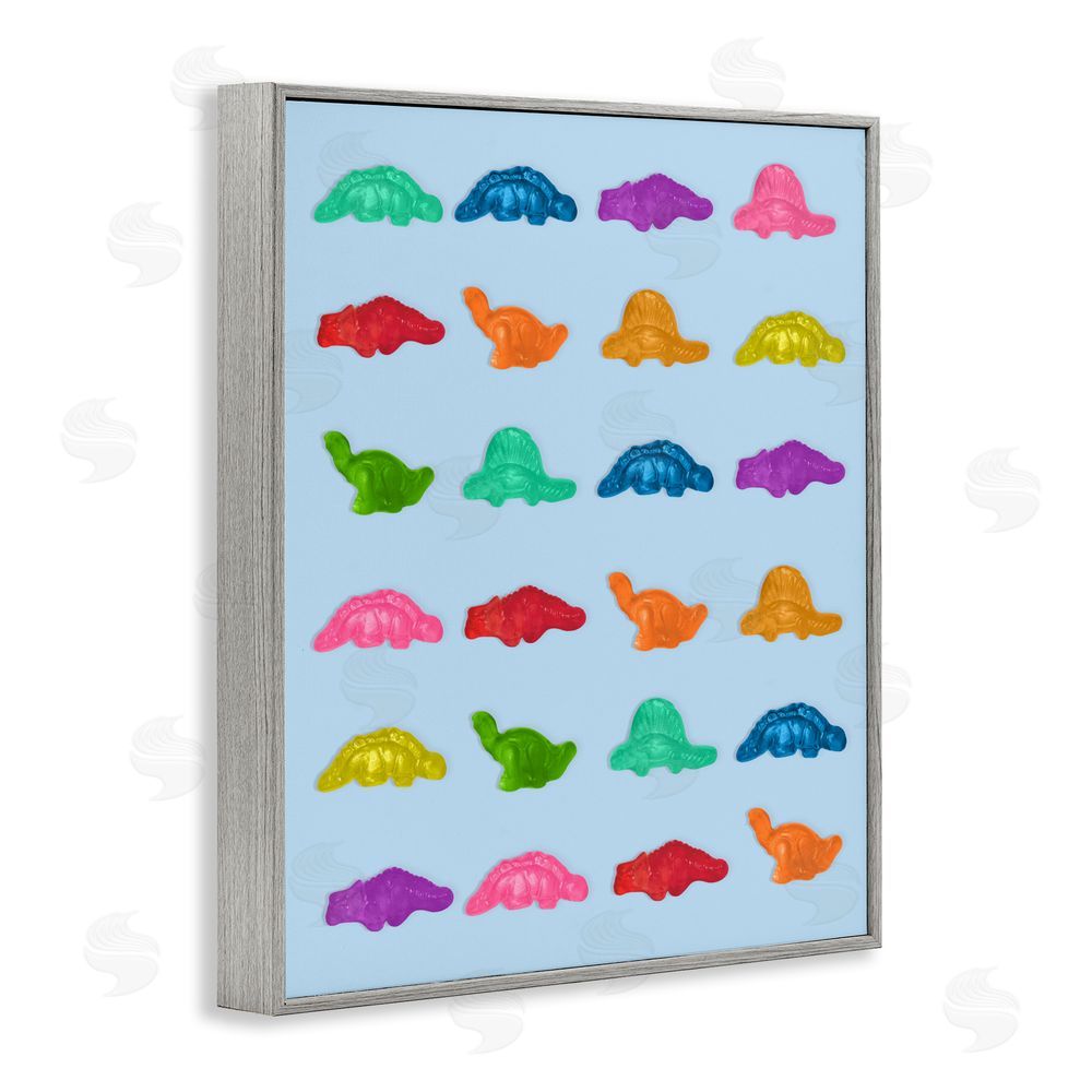 LISH Creative Colorful Dinosaur Gummies Gray Framed Giclee Wall Art Print