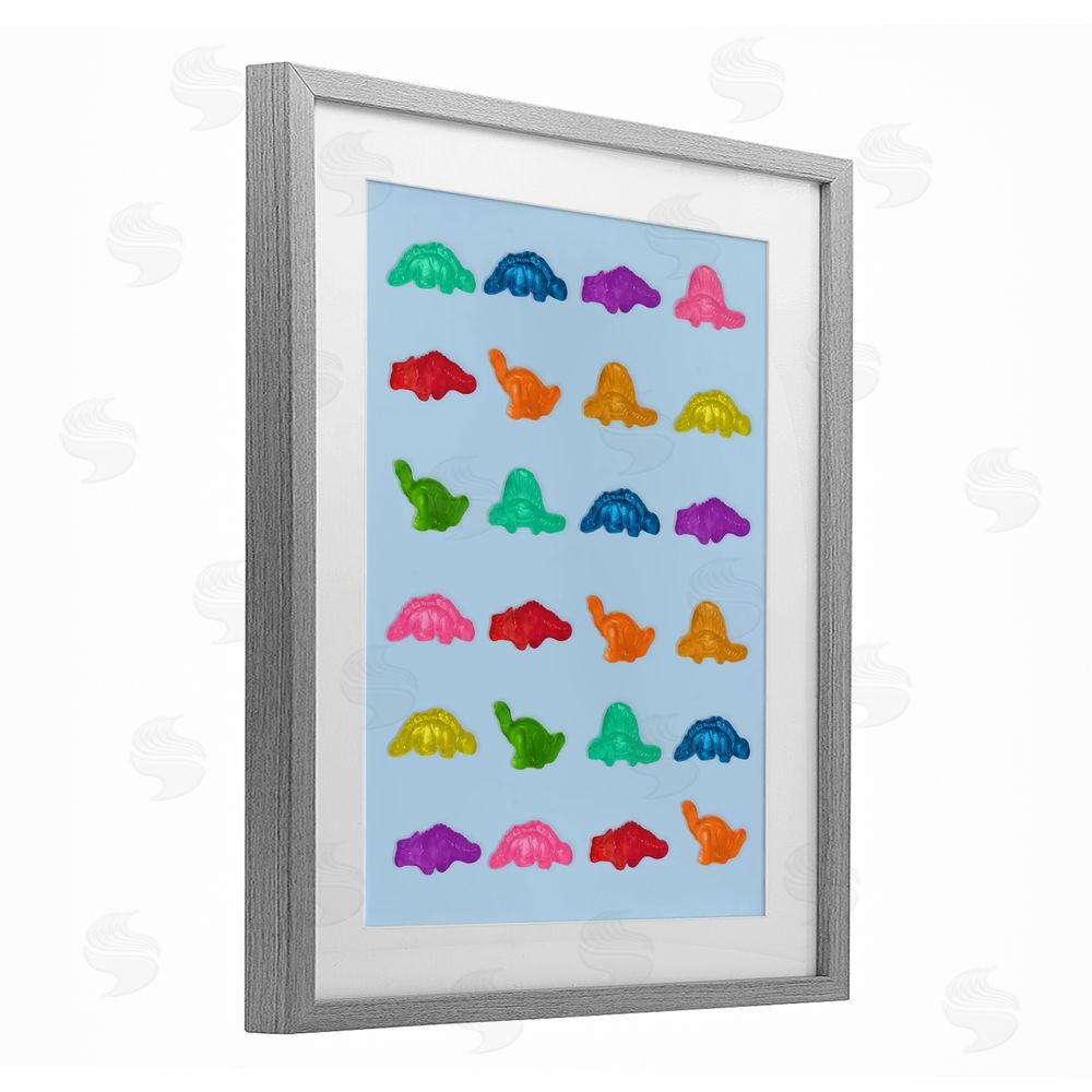 LISH Creative Colorful Dinosaur Gummies Gray Framed Print Under Glass Wall Art