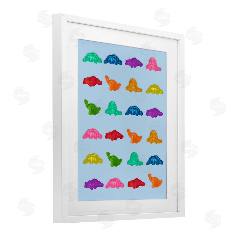 LISH Creative Colorful Dinosaur Gummies White Framed Print Under Glass Wall Art